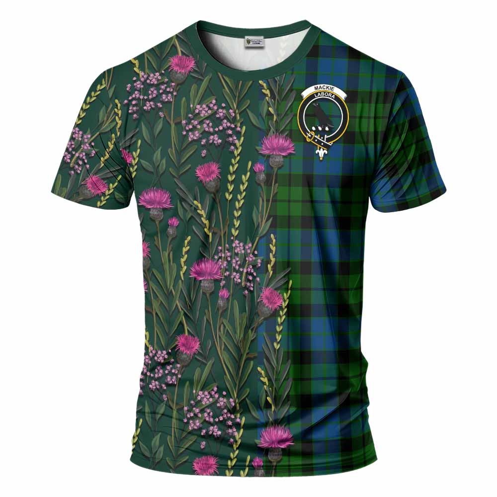 MacKie (McKie) Family Crest Tartan T-Shirt Scottish Thistle Flower Pattern Half Style - Tartan Vibes Clothing