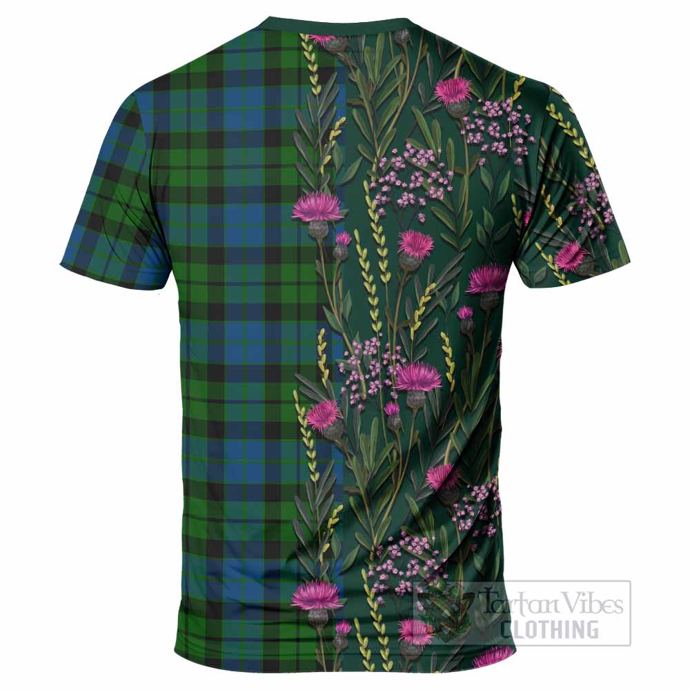 MacKie (McKie) Family Crest Tartan T-Shirt Scottish Thistle Flower Pattern Half Style - Tartan Vibes Clothing