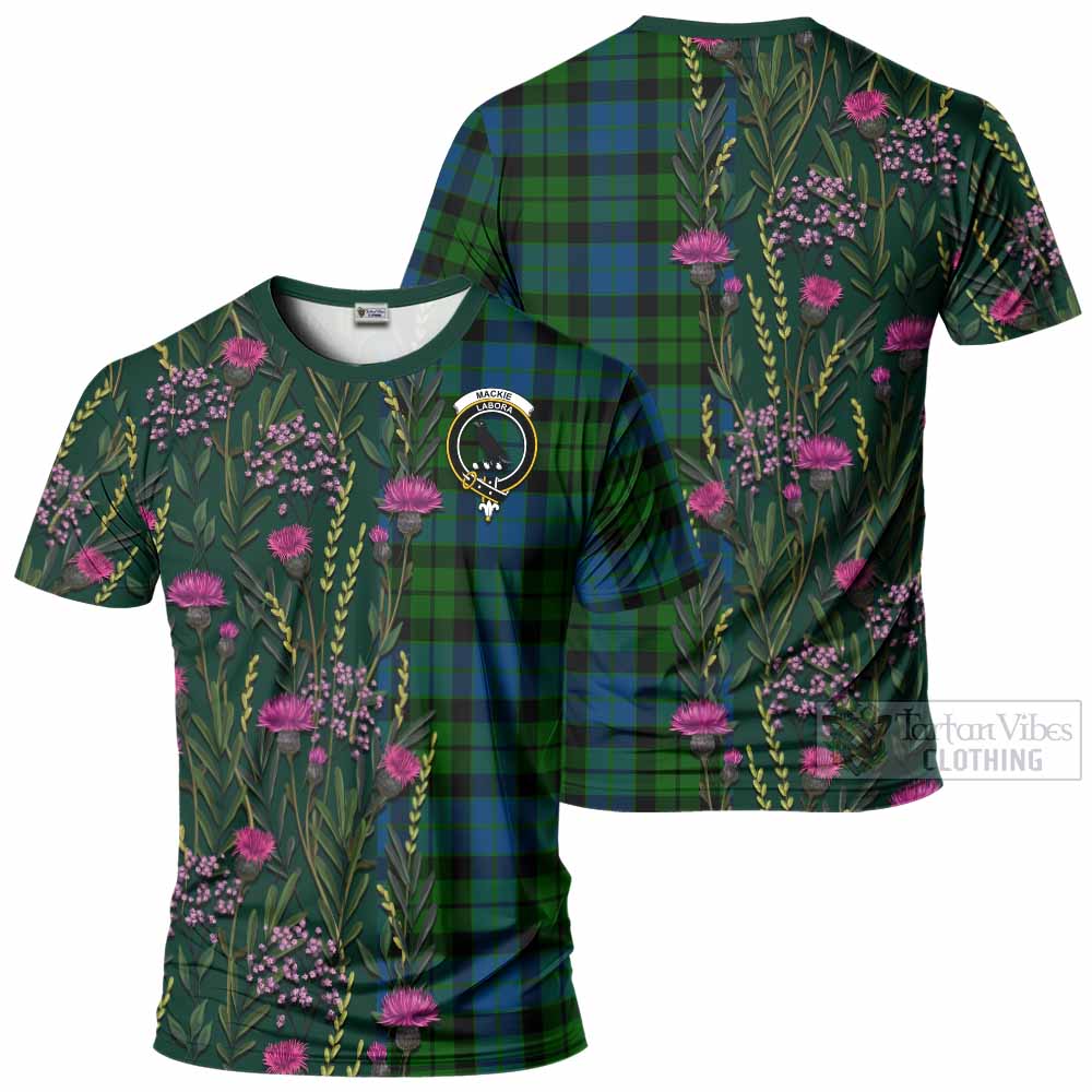 MacKie (McKie) Family Crest Tartan T-Shirt Scottish Thistle Flower Pattern Half Style - Tartan Vibes Clothing