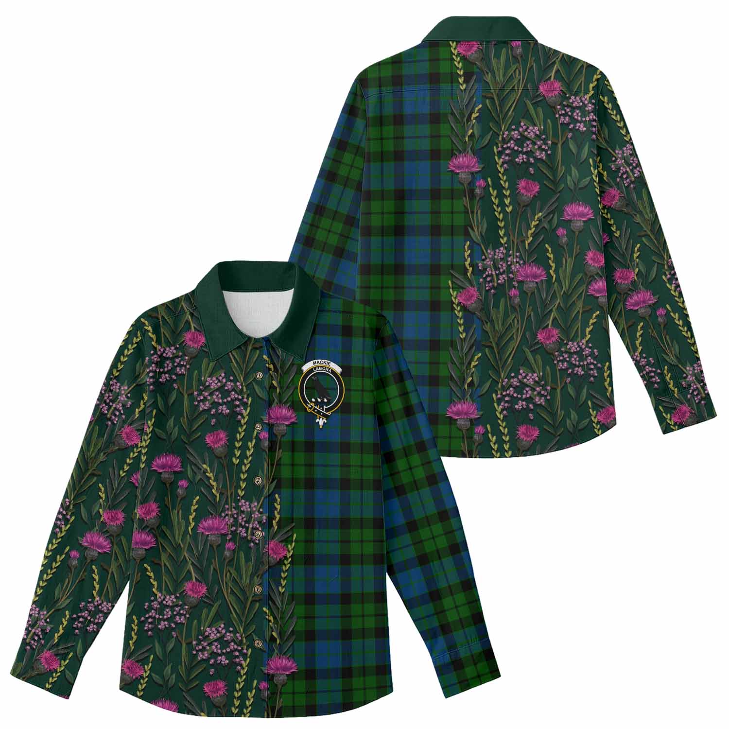 MacKie (McKie) Family Crest Tartan Women Casual Shirt Scottish Thistle Flower Pattern Half Style - Tartan Vibes Clothing