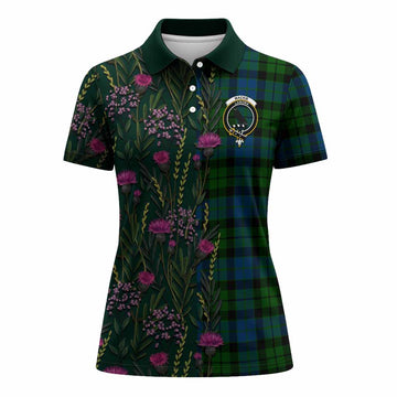 MacKie (McKie) Family Crest Tartan Women Polo Shirt Scottish Thistle Flower Pattern Half Style