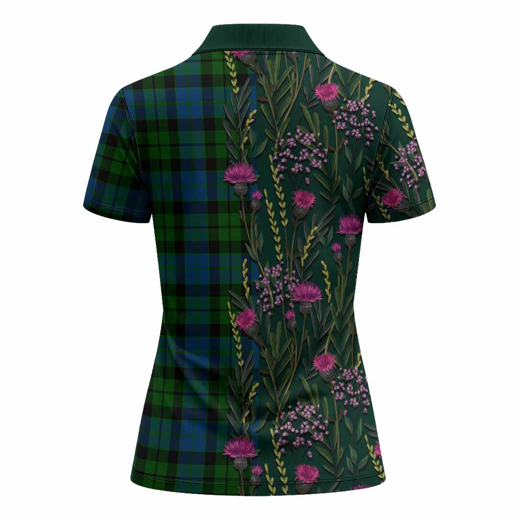 MacKie (McKie) Family Crest Tartan Women Polo Shirt Scottish Thistle Flower Pattern Half Style - Tartan Vibes Clothing