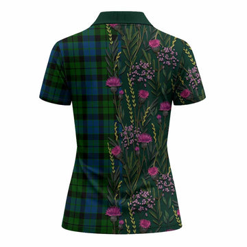 MacKie (McKie) Family Crest Tartan Women Polo Shirt Scottish Thistle Flower Pattern Half Style