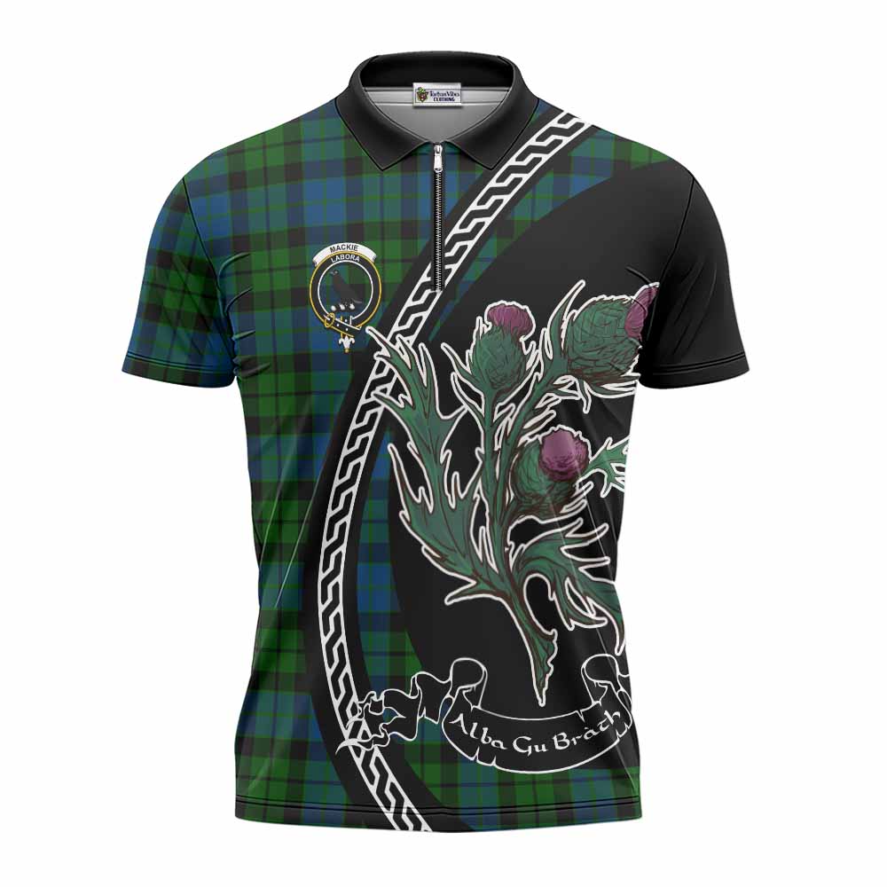 MacKie (McKie) Family Crest Tartan Zipper Polo Shirt Alba Thistle Inspired - Tartan Vibes Clothing