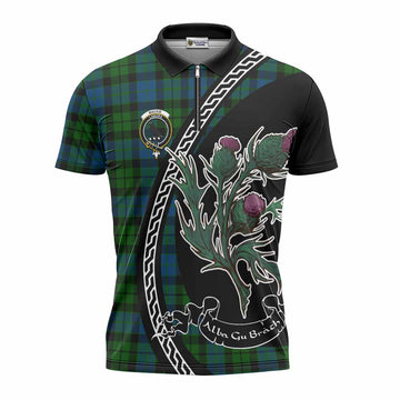 MacKie (McKie) Family Crest Tartan Zipper Polo Shirt Alba Thistle Inspired