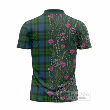 MacKie (McKie) Family Crest Tartan Zipper Polo Shirt Scottish Thistle Flower Pattern Half Style
