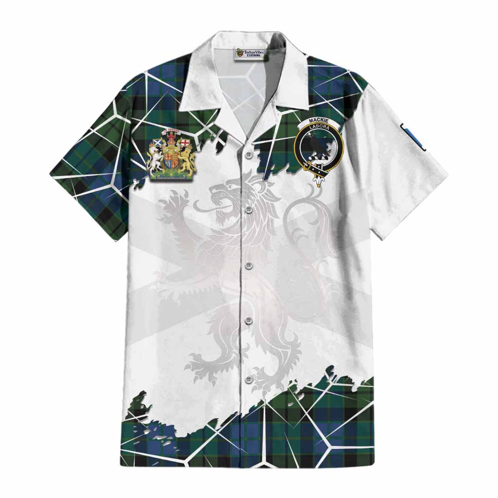 MacKie (McKie) Tartan Cotton Hawaiian Shirt with Family Crest and Lion Rampant Grunge Style