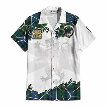 MacKie (McKie) Tartan Cotton Hawaiian Shirt with Family Crest and Lion Rampant Grunge Style