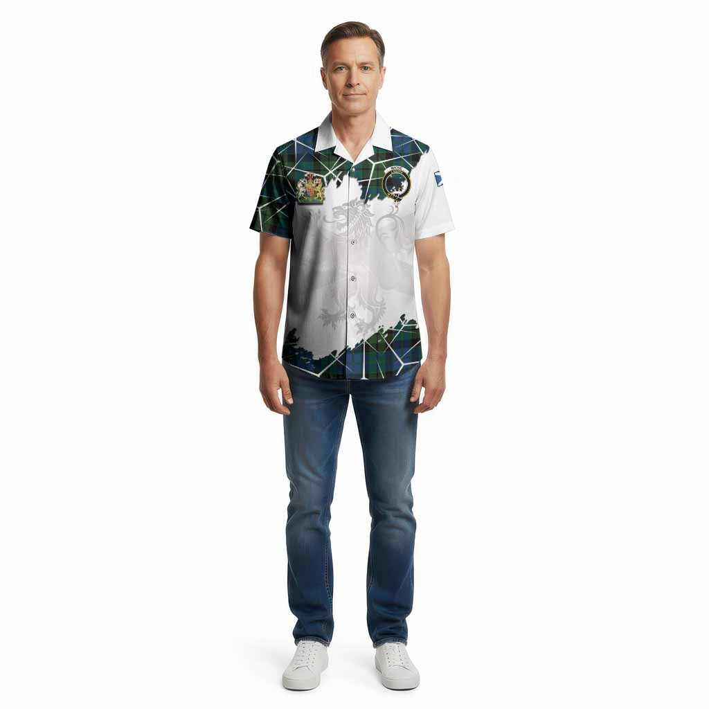 MacKie (McKie) Tartan Cotton Hawaiian Shirt with Family Crest and Lion Rampant Grunge Style