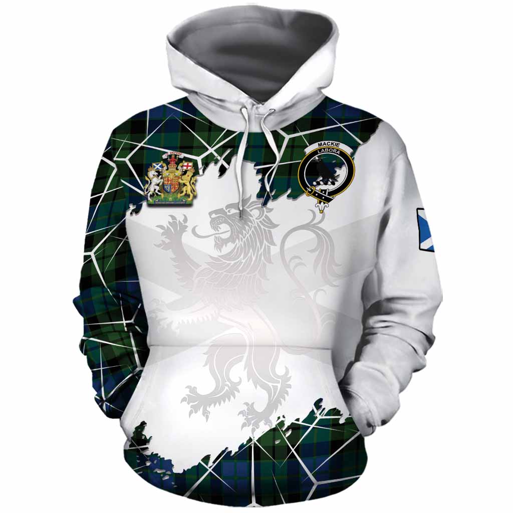 MacKie (McKie) Tartan Cotton Hoodie with Family Crest and Lion Rampant Grunge Style