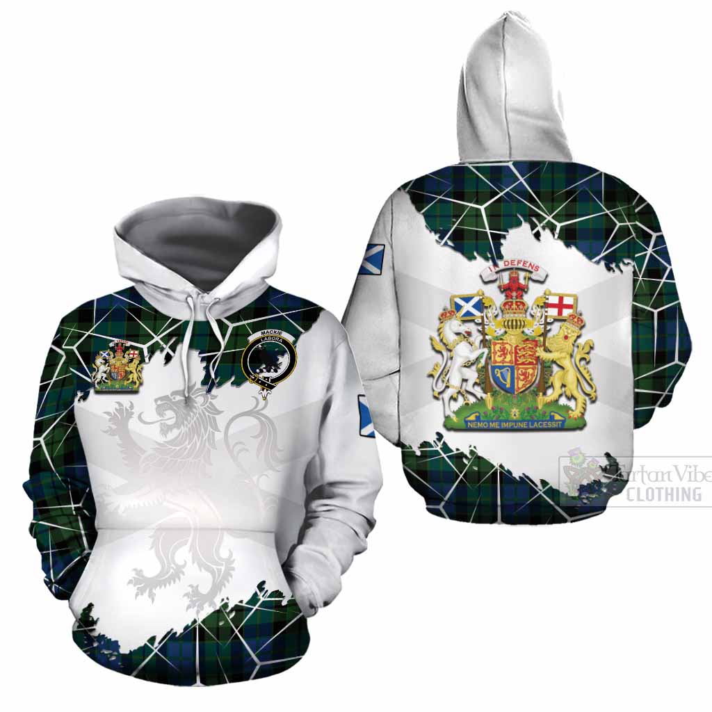 MacKie (McKie) Tartan Cotton Hoodie with Family Crest and Lion Rampant Grunge Style