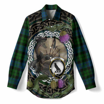 MacKie (McKie) Tartan Crest Bagpipe Nessie Women Casual Shirt Scottish Loch Ness Monster Celtic Thistle