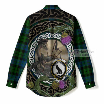MacKie (McKie) Tartan Crest Bagpipe Nessie Women Casual Shirt Scottish Loch Ness Monster Celtic Thistle