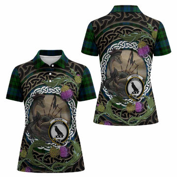 MacKie (McKie) Tartan Crest Bagpipe Nessie Women Polo Shirt Scottish Loch Ness Monster Celtic Thistle