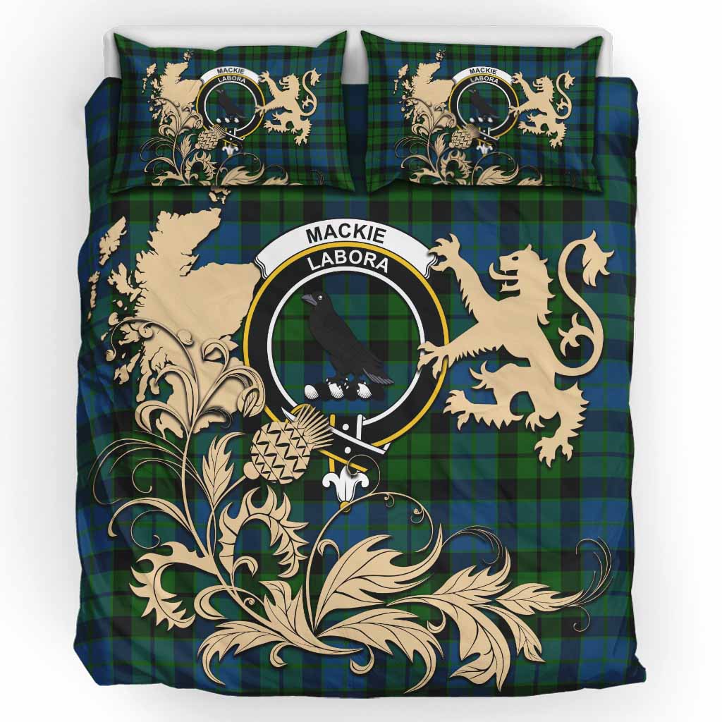 MacKie (McKie) Tartan Crest Bedding Set with Scottish Iconic Symbols 