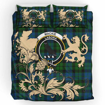 MacKie (McKie) Tartan Crest Bedding Set with Scottish Iconic Symbols 