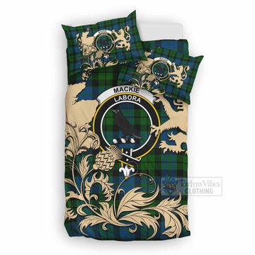 MacKie (McKie) Tartan Crest Bedding Set with Scottish Iconic Symbols 