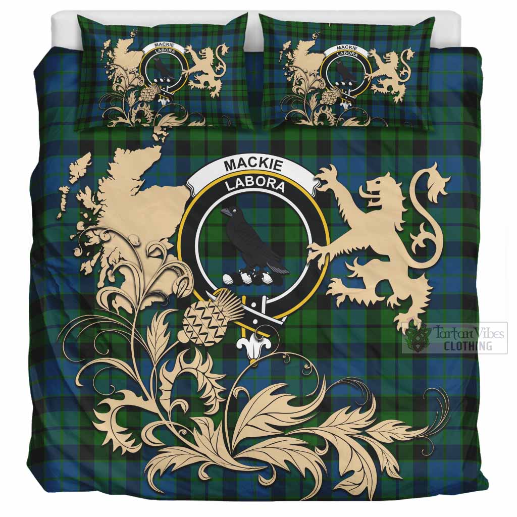 MacKie (McKie) Tartan Crest Bedding Set with Scottish Iconic Symbols 