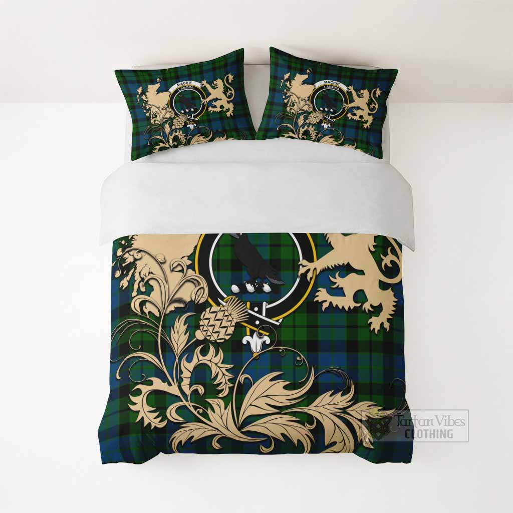 MacKie (McKie) Tartan Crest Bedding Set with Scottish Iconic Symbols 