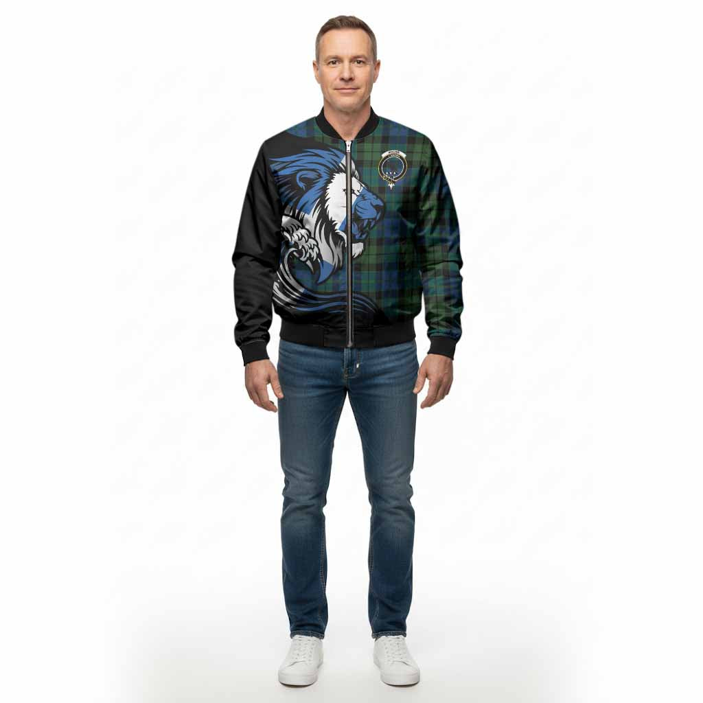 MacKie (McKie) Tartan Crest Bomber Jacket Scottish Golden Lions Wave Flow
