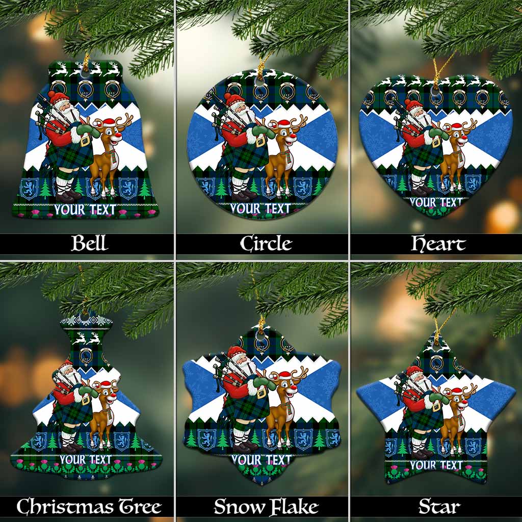 MacKie (McKie) Tartan Crest Christmas Ceramic Ornament Scotland Santa With Bagpipes Cute Reindeer