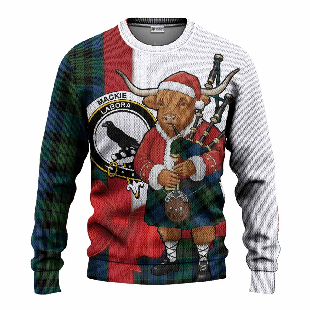 MacKie (McKie) Tartan Crest Christmas Christmas Ugly Sweater Highland Cow Bagpipes Coquette Bow Style