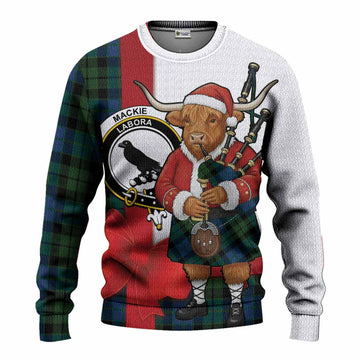 MacKie (McKie) Tartan Crest Christmas Christmas Ugly Sweater Highland Cow Bagpipes Coquette Bow Style