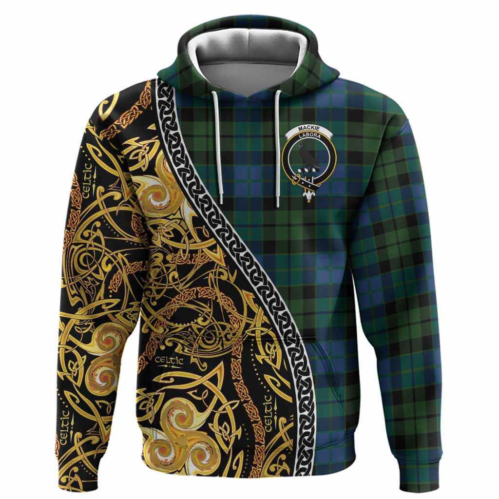 MacKie (McKie) Tartan Crest Hoodie Celtic Knot and Triple Trickle Spiral Symbols
