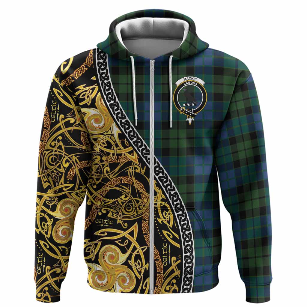 MacKie (McKie) Tartan Crest Hoodie Celtic Knot and Triple Trickle Spiral Symbols