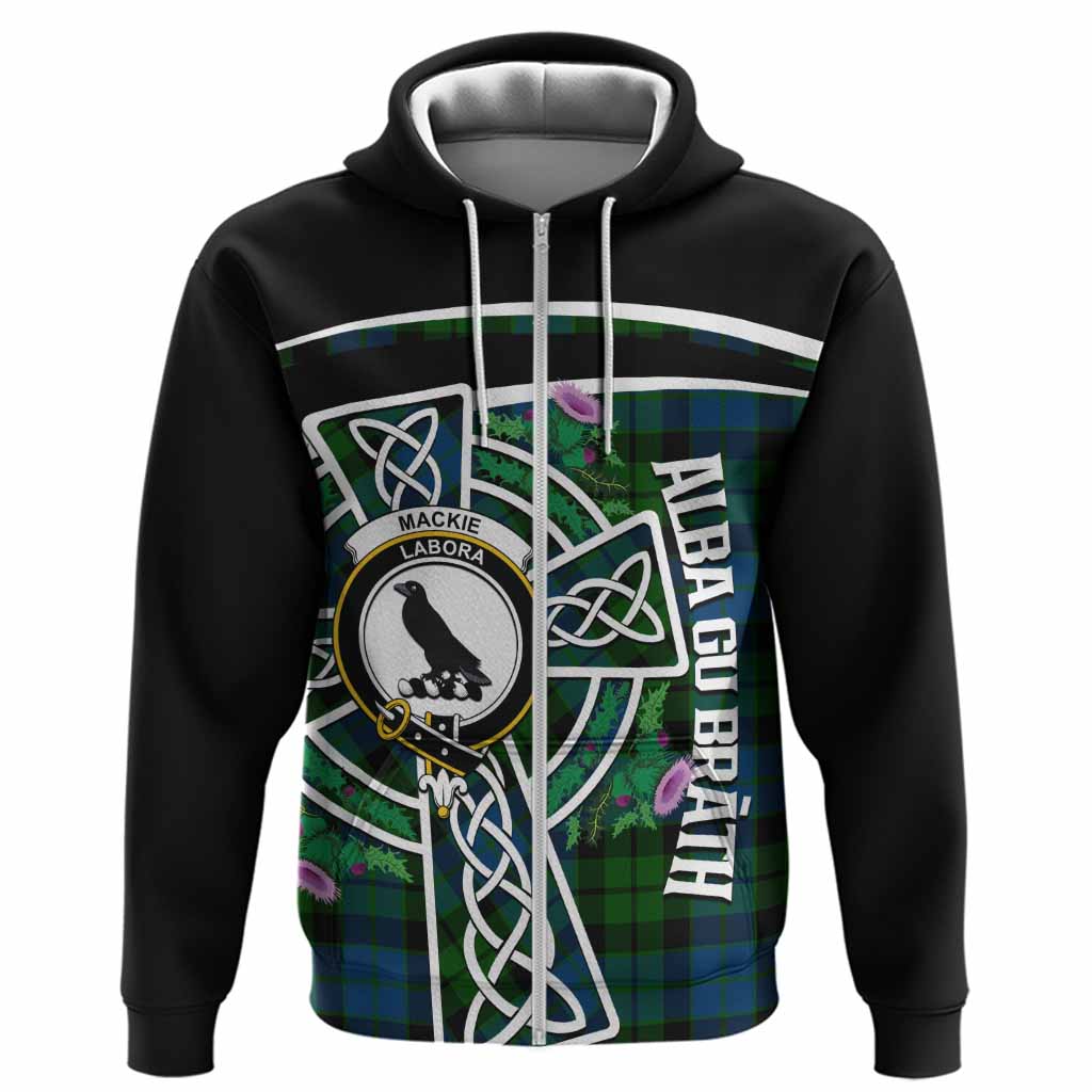 MacKie (McKie) Tartan Crest Hoodie Scottish Thistle Celtic Cross Alba Gu Brath
