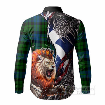MacKie (McKie) Tartan Crest Long Sleeve Button Shirts Heritage Flag Grunge Celtic Knot and Lion Rampant