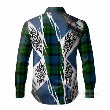 MacKie (McKie) Tartan Crest Long Sleeve Button Shirts Scotland Flag Ripped Tribal Design