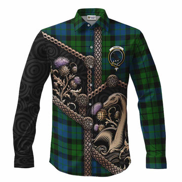 MacKie (McKie) Tartan Crest Long Sleeve Button Shirts Scottish Thistle Loch Ness Monster