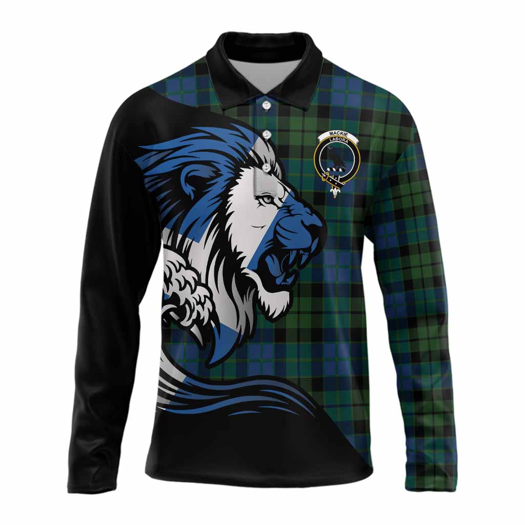 MacKie (McKie) Tartan Crest Long Sleeve Polo Shirt Scottish Golden Lions Wave Flow