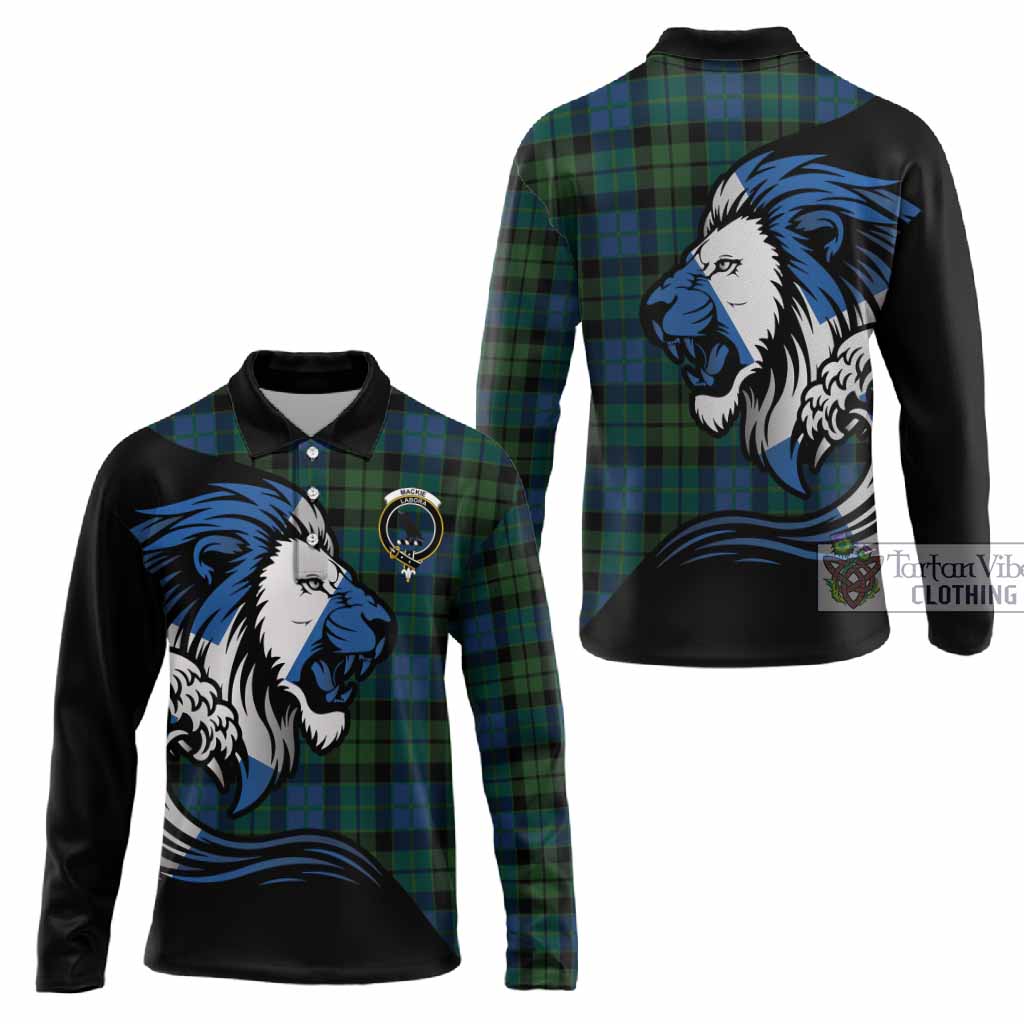 MacKie (McKie) Tartan Crest Long Sleeve Polo Shirt Scottish Golden Lions Wave Flow