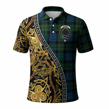 MacKie (McKie) Tartan Crest Polo Shirt Celtic Knot and Triple Trickle Spiral Symbols