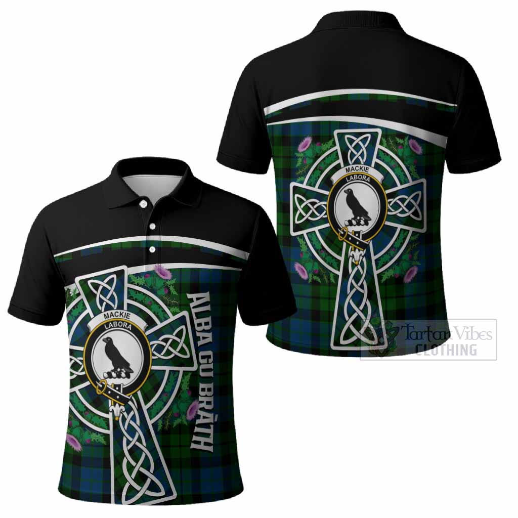 MacKie (McKie) Tartan Crest Polo Shirt Scottish Thistle Celtic Cross Alba Gu Brath