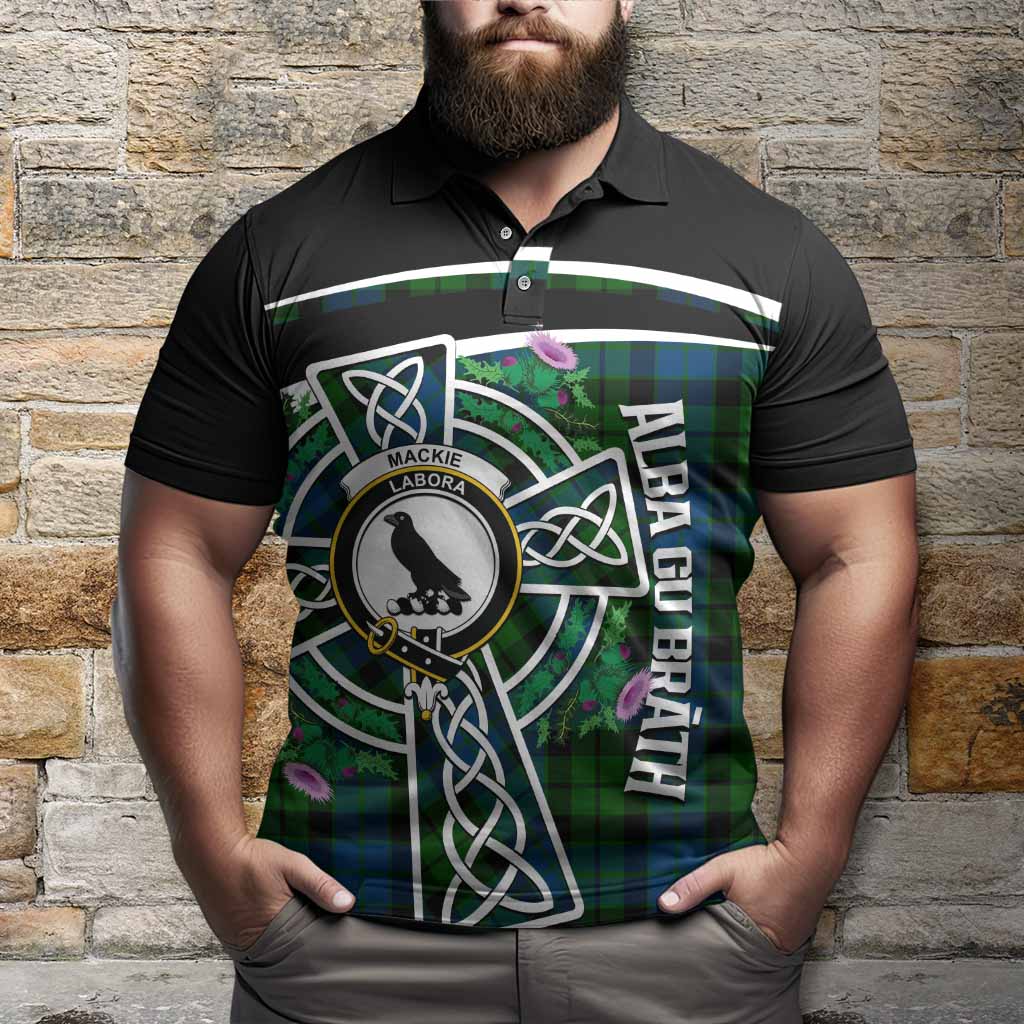 MacKie (McKie) Tartan Crest Polo Shirt Scottish Thistle Celtic Cross Alba Gu Brath