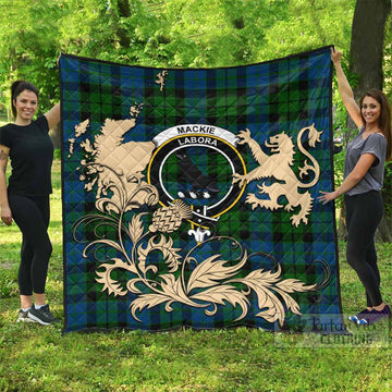 MacKie (McKie) Tartan Crest Premium Quilt with Scottish Iconic Symbols 
