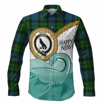MacKie (McKie) Tartan Crest Scottish Loch Ness Monster Long Sleeve Button Shirts Happy Ness Scotland Celtic Knot