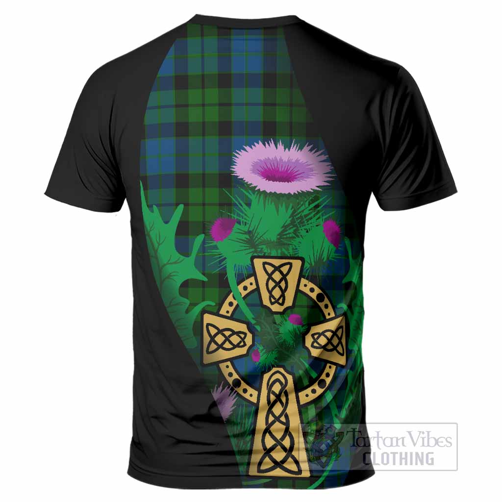 MacKie (McKie) Tartan Crest T-Shirt Celtic Cross Thistle Flowers