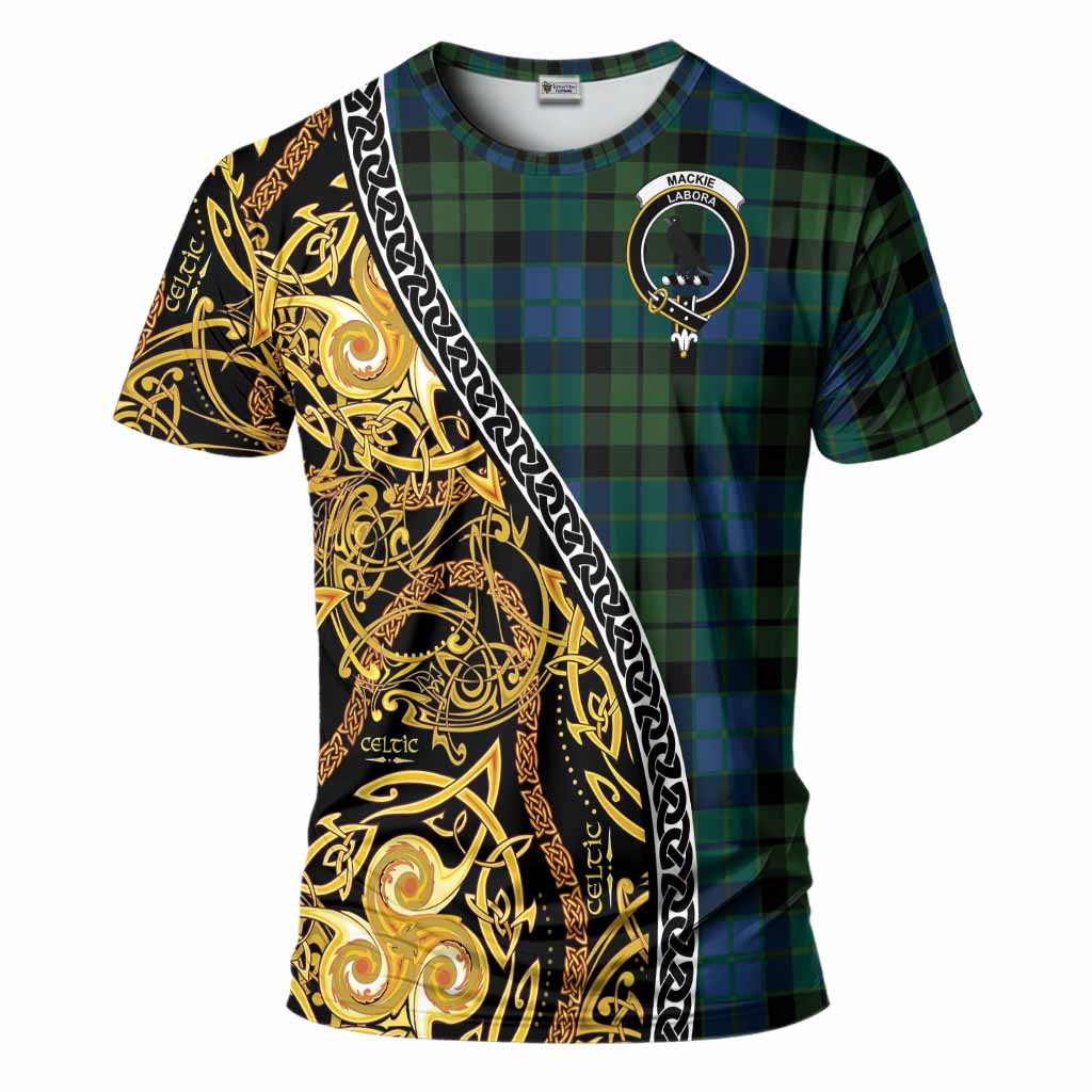 MacKie (McKie) Tartan Crest T-Shirt Celtic Knot and Triple Trickle Spiral Symbols