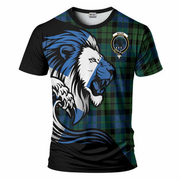 MacKie (McKie) Tartan Crest T-Shirt Scottish Golden Lions Wave Flow