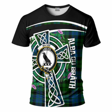 MacKie (McKie) Tartan Crest T-Shirt Scottish Thistle Celtic Cross Alba Gu Brath