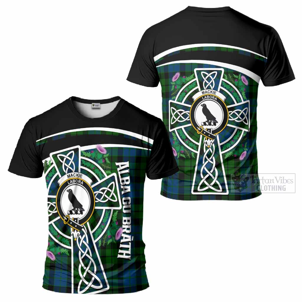 MacKie (McKie) Tartan Crest T-Shirt Scottish Thistle Celtic Cross Alba Gu Brath