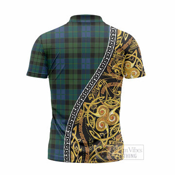 MacKie (McKie) Tartan Crest Zipper Polo Shirt Celtic Knot and Triple Trickle Spiral Symbols