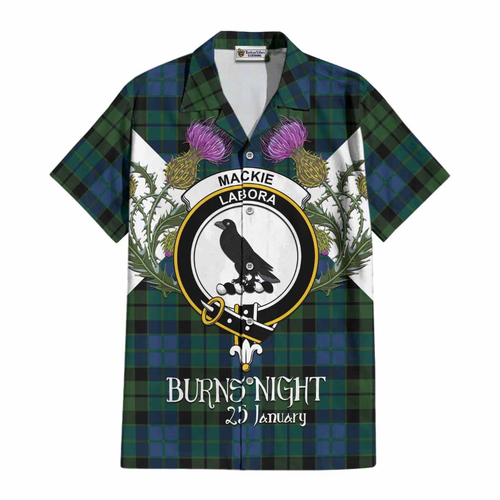 MacKie (McKie) Tartan Family Crest Cotton Hawaiian Shirt Scottish Burns Night Thistle Floral