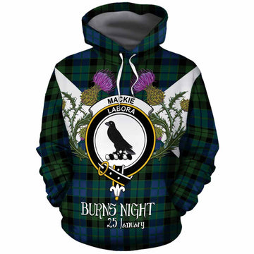 MacKie (McKie) Tartan Family Crest Cotton Hoodie Scottish Burns Night Thistle Floral