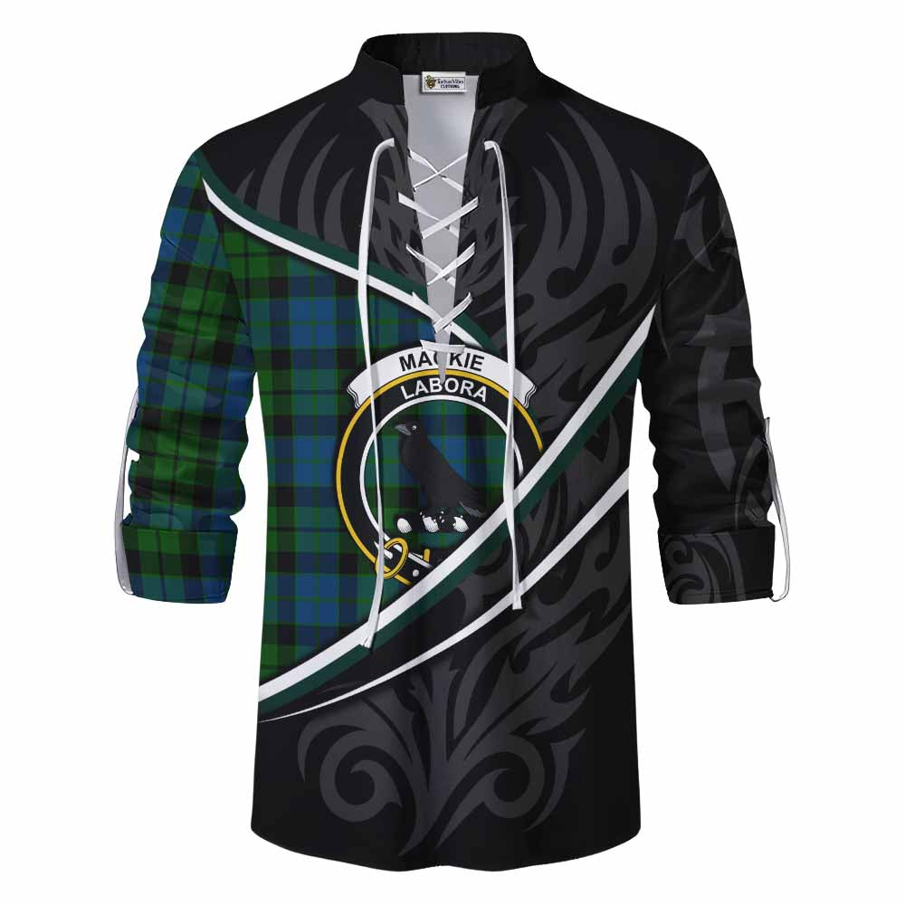 MacKie (McKie) Tartan Family Crest Ghillie Kilt Shirt Celtic Scottish Thistle Floral - Tartan Vibes Clothing