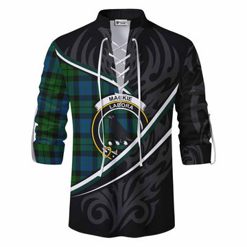 MacKie (McKie) Tartan Family Crest Ghillie Kilt Shirt Celtic Scottish Thistle Floral